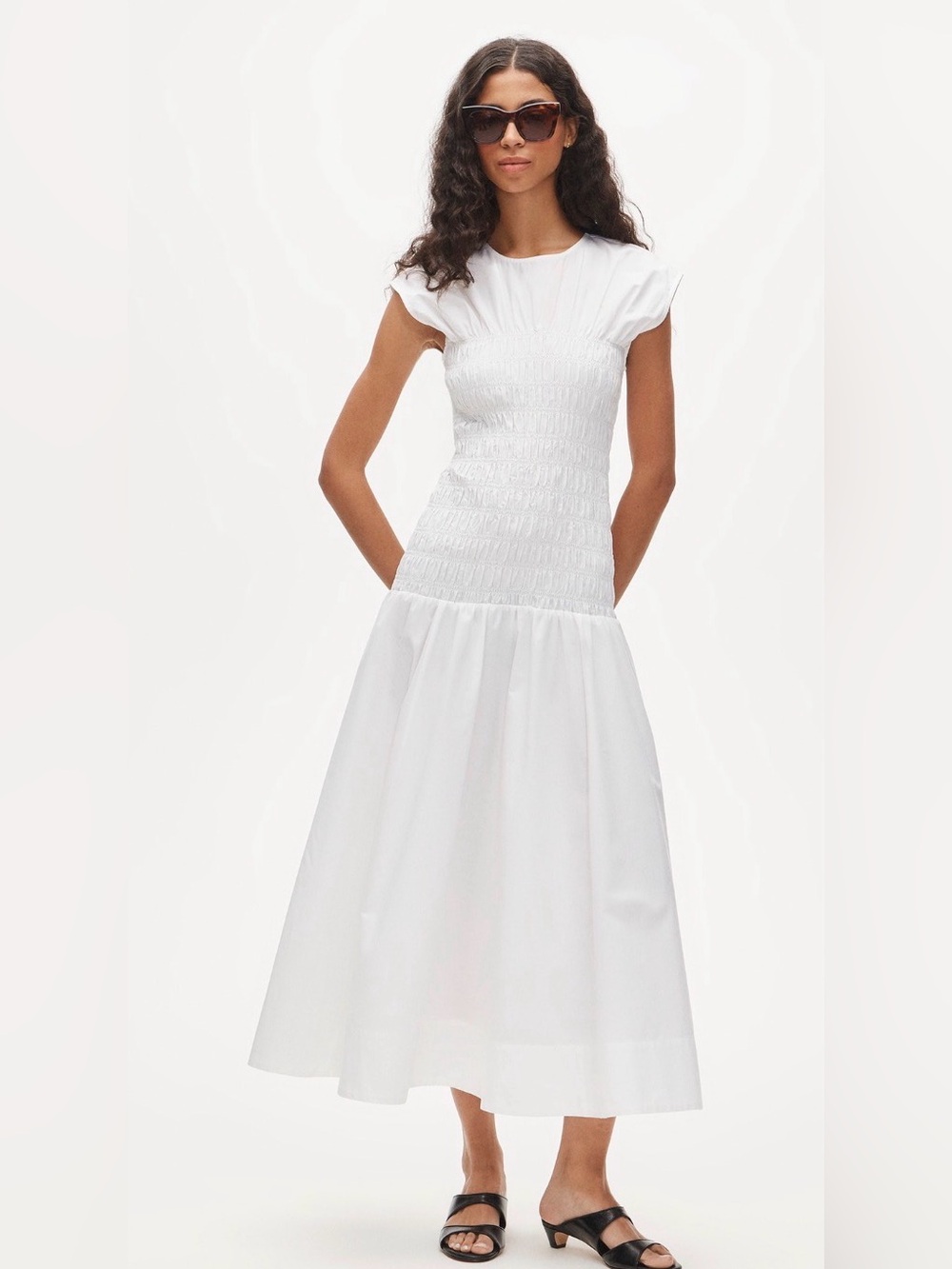 NWT J CREW Smocked Dress in Cotton Poplin White
